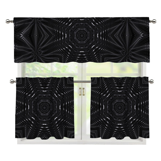 Black Kaleidoscope Print 3 Piece Kitchen Curtains