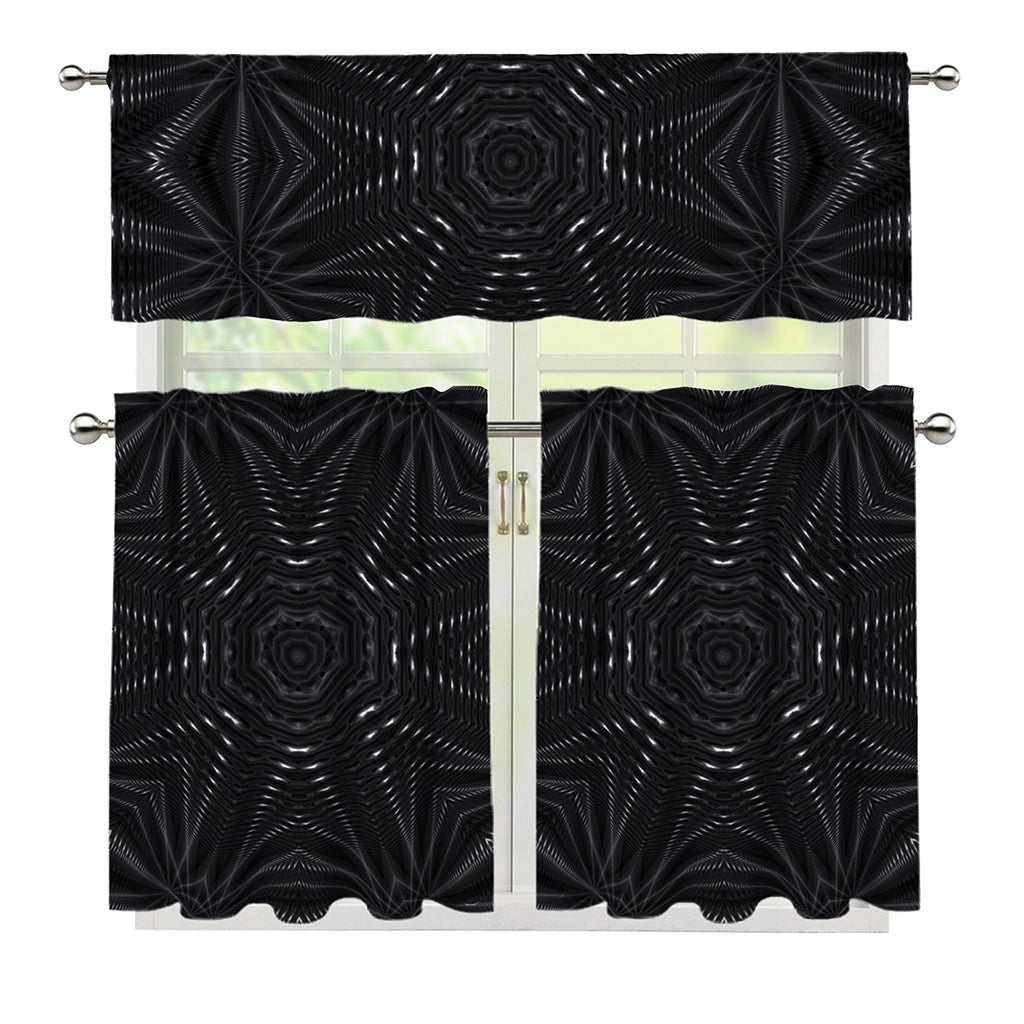 Black Kaleidoscope Print 3 Piece Kitchen Curtains