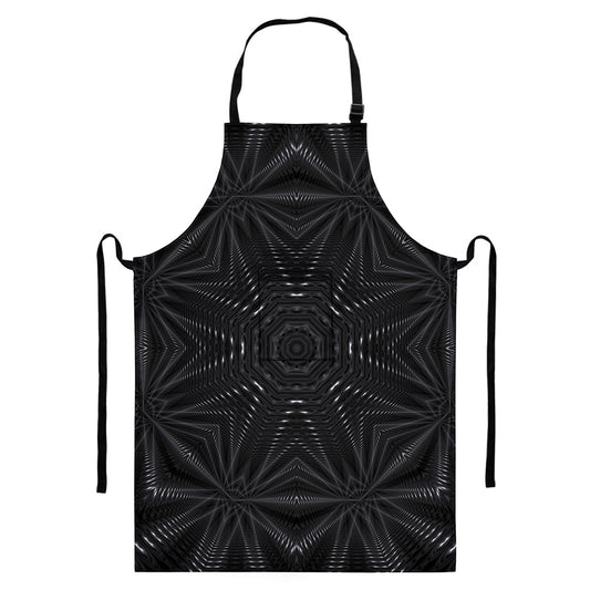 Black Kaleidoscope Print Bib Apron With Pocket