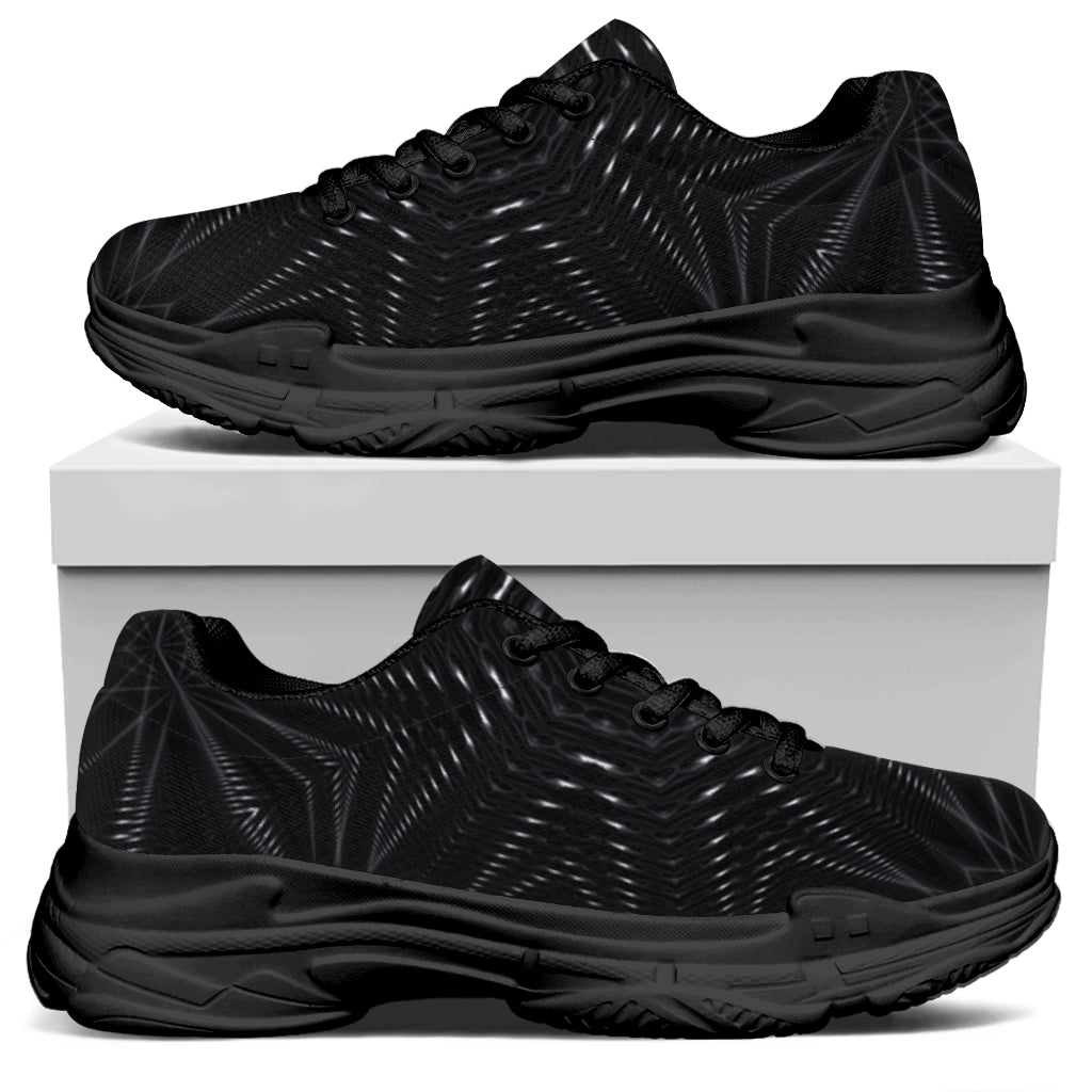 Black Kaleidoscope Print Black Chunky Shoes