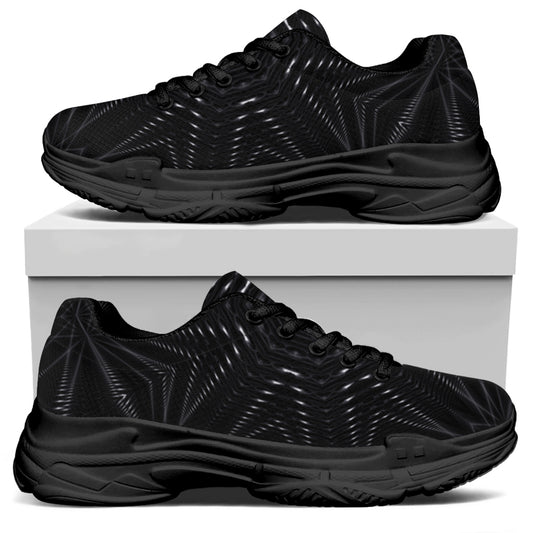 Black Kaleidoscope Print Black Chunky Shoes