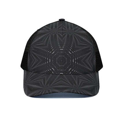 Black Kaleidoscope Print Black Mesh Trucker Cap