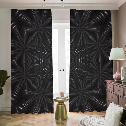 Black Kaleidoscope Print Blackout Pencil Pleat Curtains