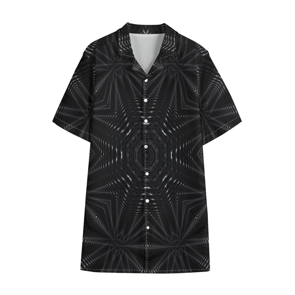 Black Kaleidoscope Print Cotton Hawaiian Shirt