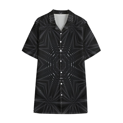 Black Kaleidoscope Print Cotton Hawaiian Shirt