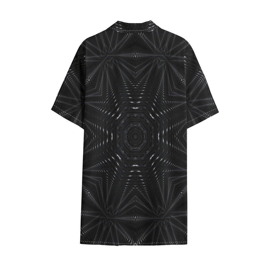 Black Kaleidoscope Print Cotton Hawaiian Shirt