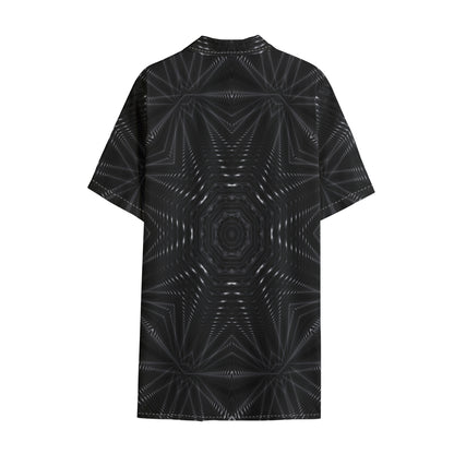 Black Kaleidoscope Print Cotton Hawaiian Shirt