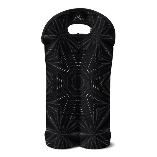 Black Kaleidoscope Print Double Neoprene Wine Tote