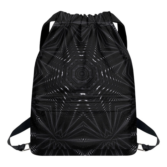 Black Kaleidoscope Print Drawstring Backpack