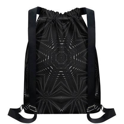 Black Kaleidoscope Print Drawstring Backpack