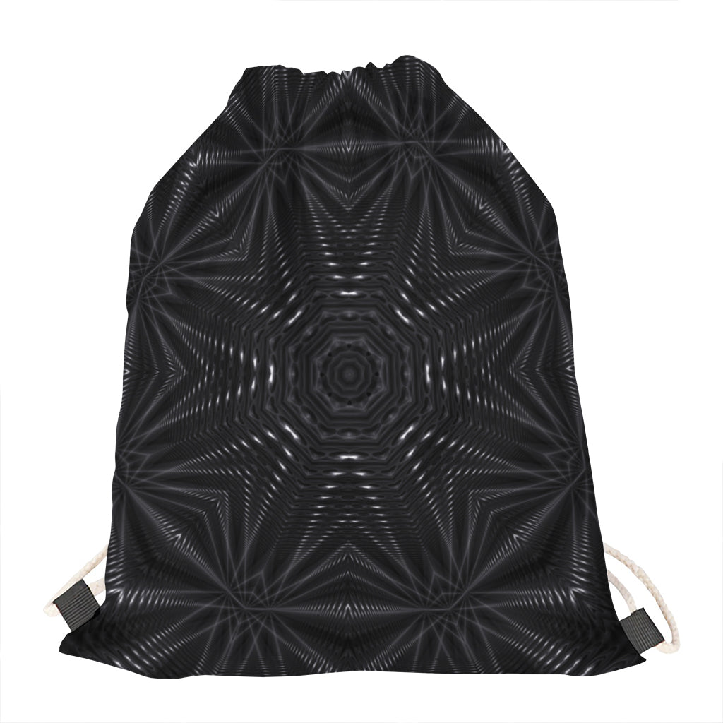 Black Kaleidoscope Print Drawstring Bag