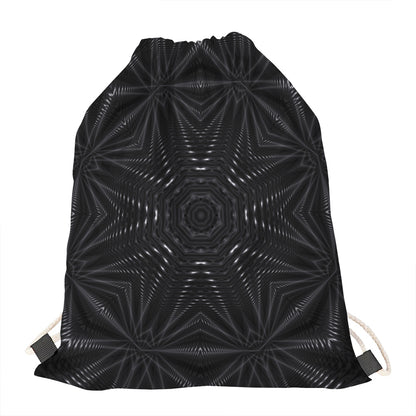 Black Kaleidoscope Print Drawstring Bag