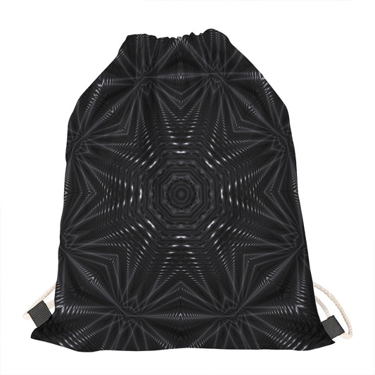 Black Kaleidoscope Print Drawstring Bag