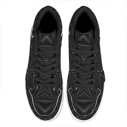 Black Kaleidoscope Print High Top Leather Sneakers