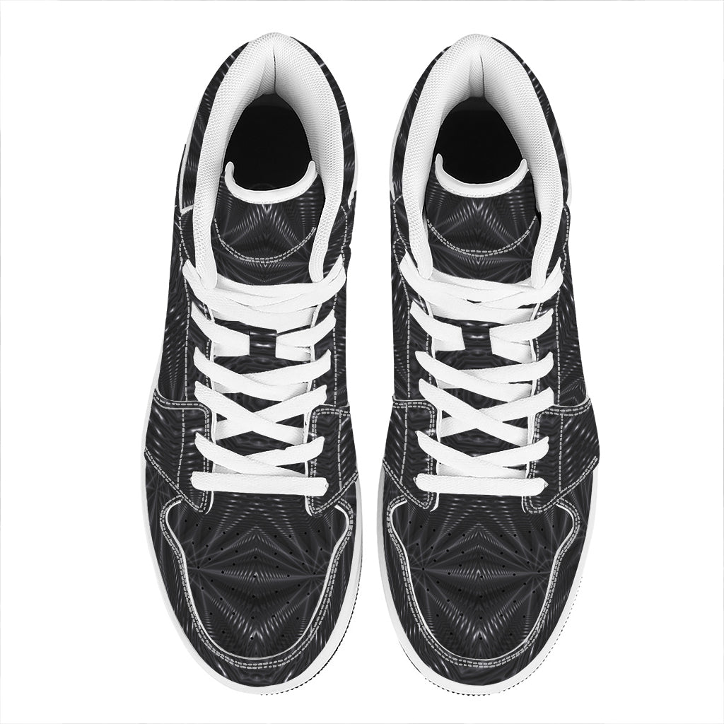Black Kaleidoscope Print High Top Leather Sneakers