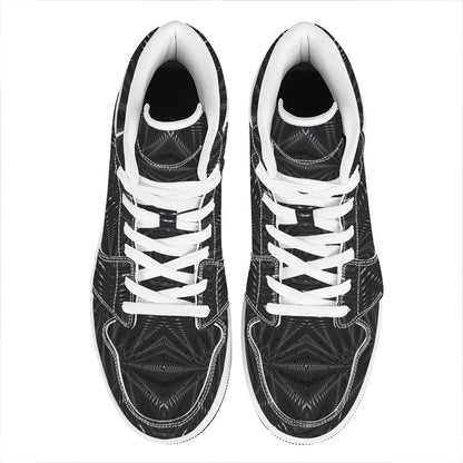 Black Kaleidoscope Print High Top Leather Sneakers