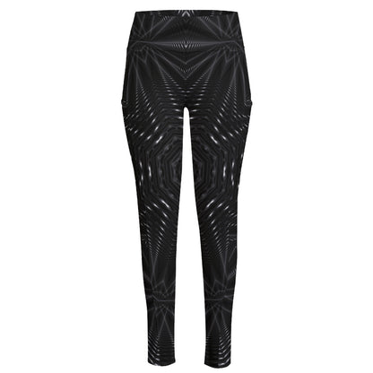 Black Kaleidoscope Print High-Waisted Pocket Leggings
