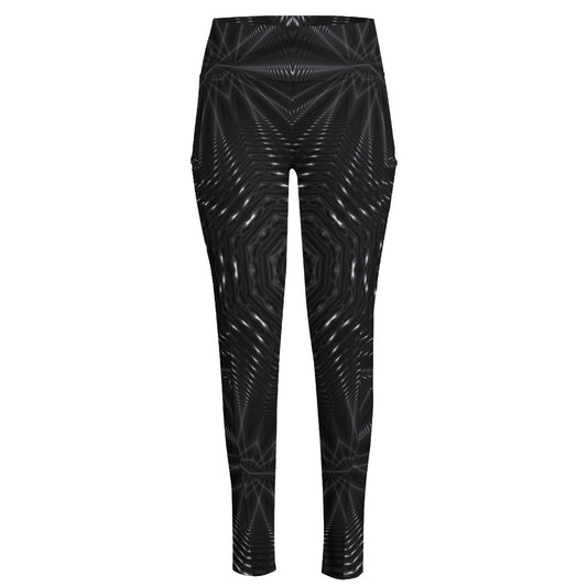Black Kaleidoscope Print High-Waisted Pocket Leggings