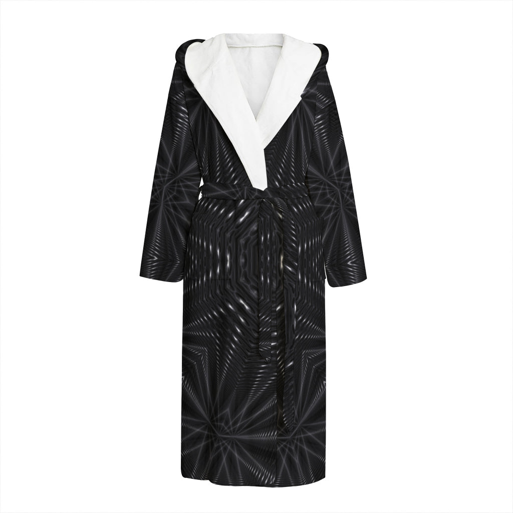 Black Kaleidoscope Print Hooded Bathrobe
