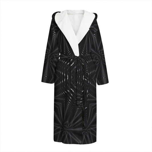 Black Kaleidoscope Print Hooded Bathrobe