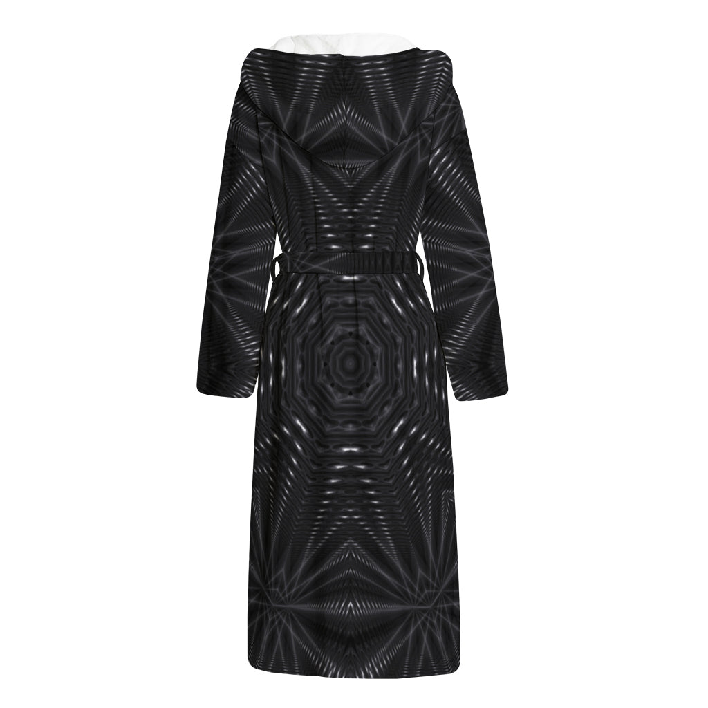 Black Kaleidoscope Print Hooded Bathrobe