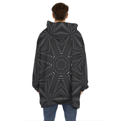 Black Kaleidoscope Print Hoodie Blanket