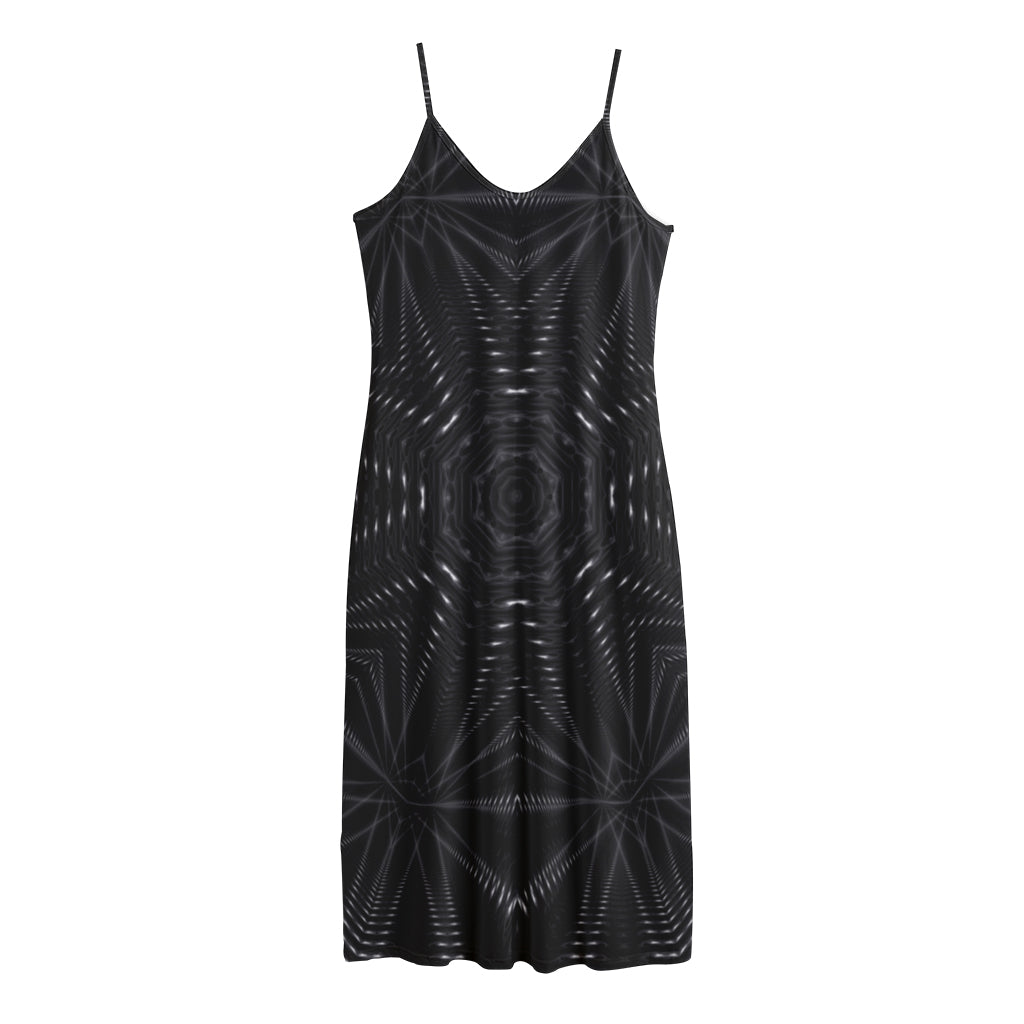 Black Kaleidoscope Print Jersey Midi Cami Dress