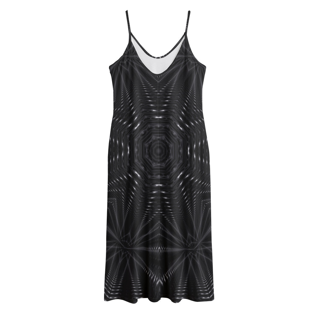 Black Kaleidoscope Print Jersey Midi Cami Dress