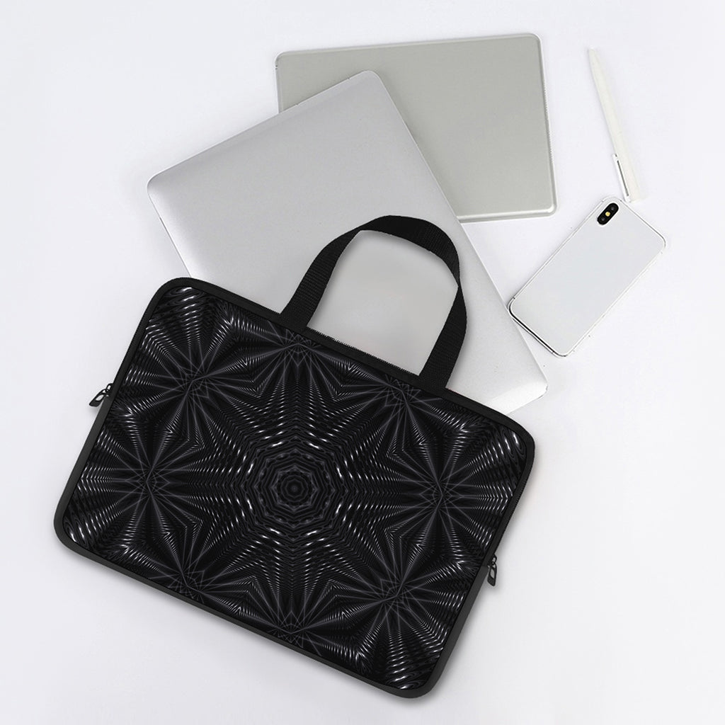 Black Kaleidoscope Print Laptop Sleeve With Handle