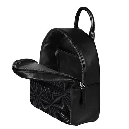 Black Kaleidoscope Print Leather Backpack