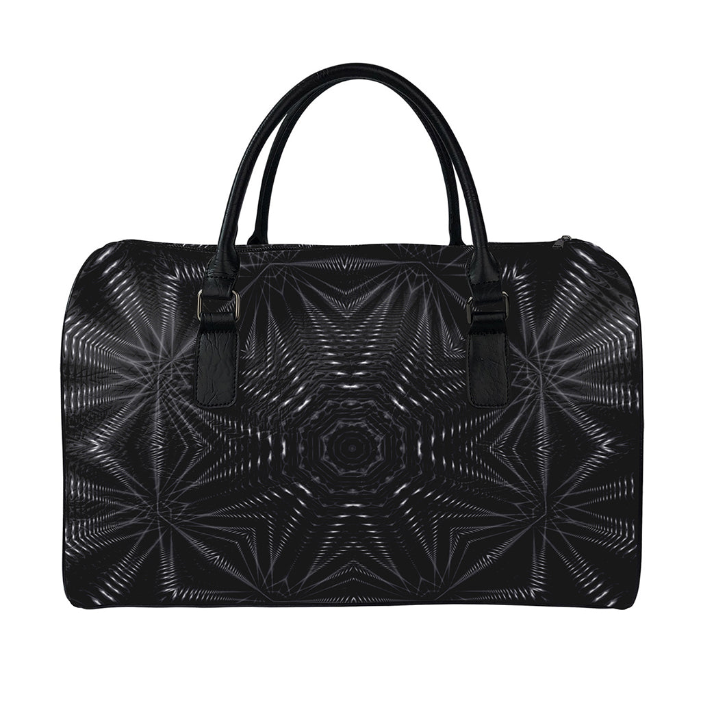 Black Kaleidoscope Print Leather Duffle Bag