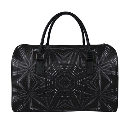 Black Kaleidoscope Print Leather Duffle Bag