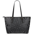 Black Kaleidoscope Print Leather Tote Bag With Zipper