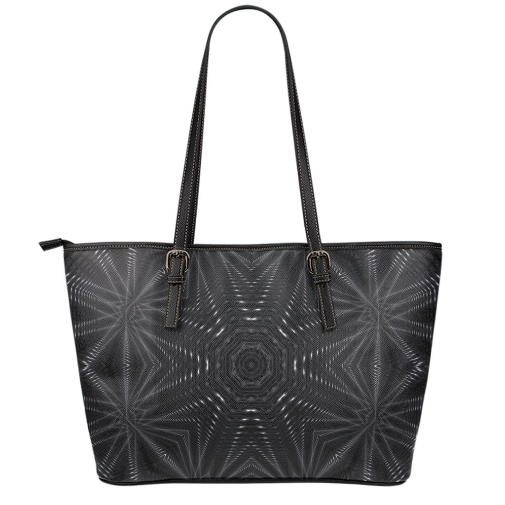 Black Kaleidoscope Print Leather Tote Bag