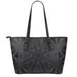 Black Kaleidoscope Print Leather Tote Bag