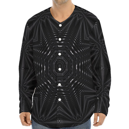 Black Kaleidoscope Print Long Sleeve Baseball Jersey