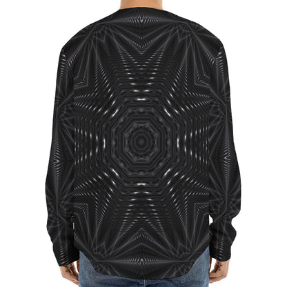 Black Kaleidoscope Print Long Sleeve Baseball Jersey