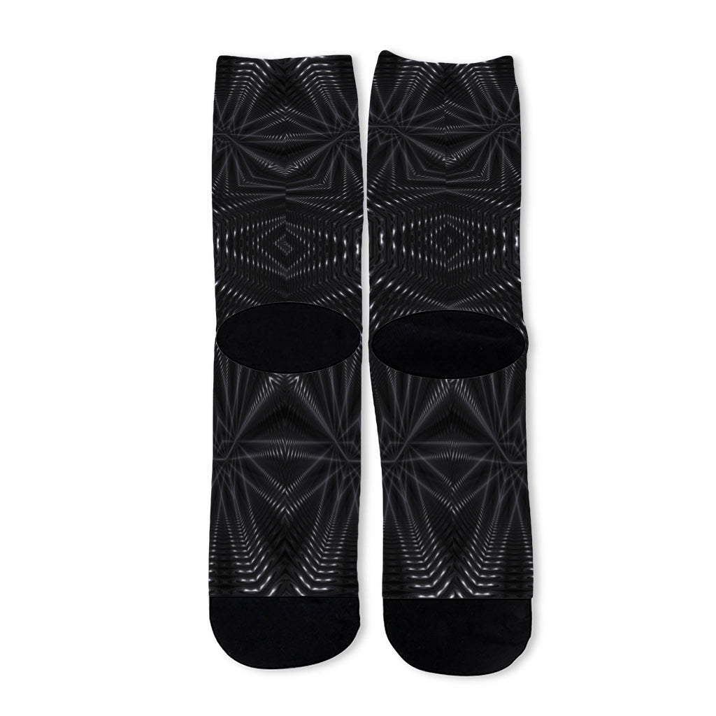 Black Kaleidoscope Print Long Socks