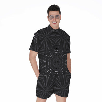 Black Kaleidoscope Print Men's Rompers