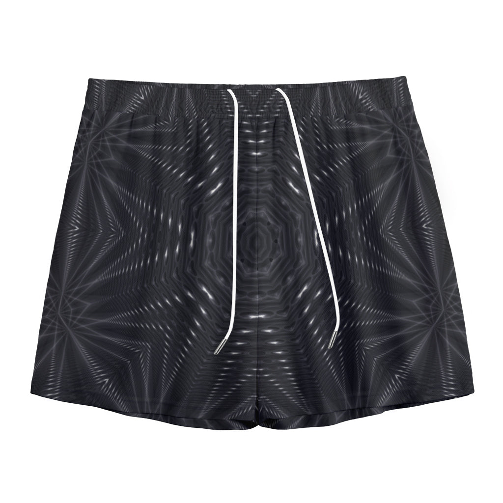 Black Kaleidoscope Print Mesh Shorts
