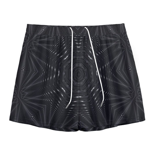 Black Kaleidoscope Print Mesh Shorts