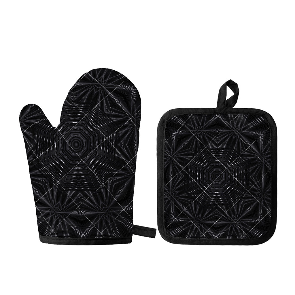 Black Kaleidoscope Print Oven Mitt And Pot Holder Set