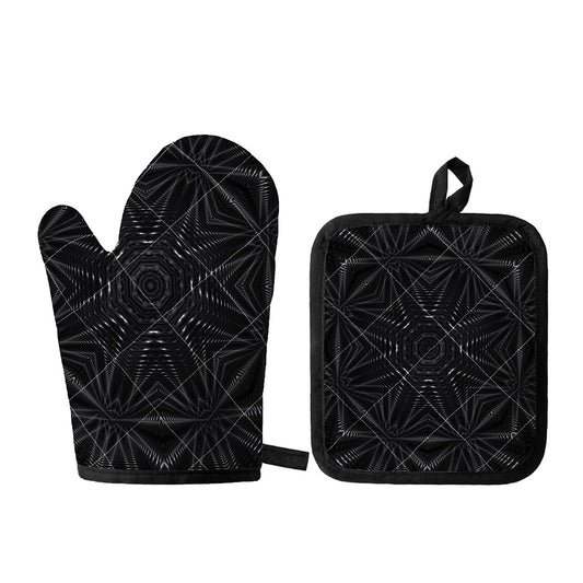 Black Kaleidoscope Print Oven Mitt And Pot Holder Set