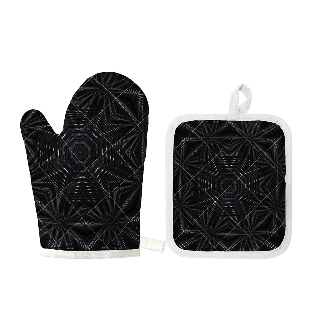 Black Kaleidoscope Print Oven Mitt And Pot Holder Set