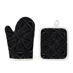 Black Kaleidoscope Print Oven Mitt And Pot Holder Set