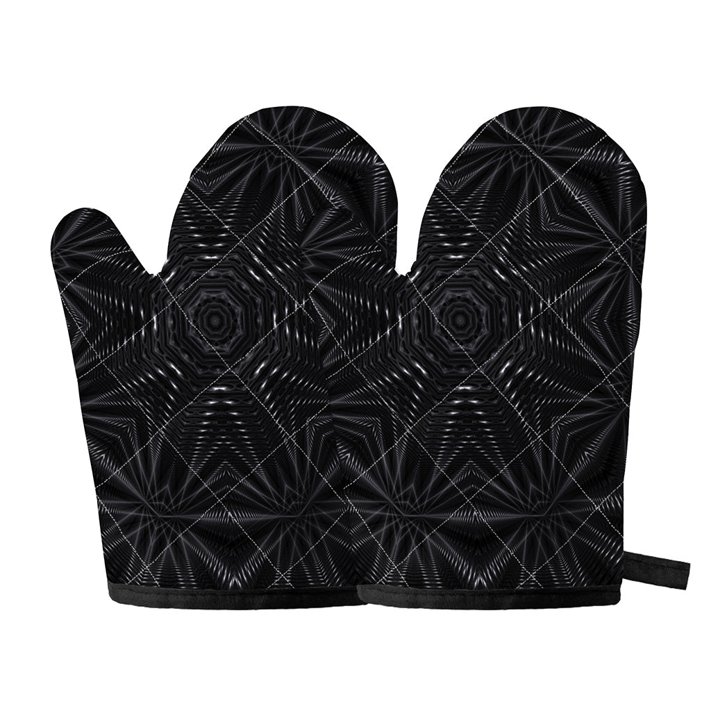 Black Kaleidoscope Print Oven Mitts