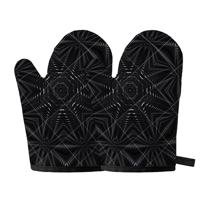 Black Kaleidoscope Print Oven Mitts