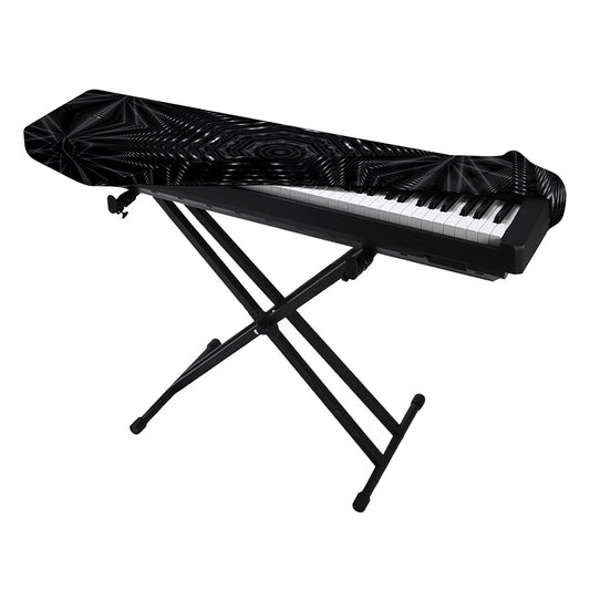 Black Kaleidoscope Print Piano Keyboard Cover