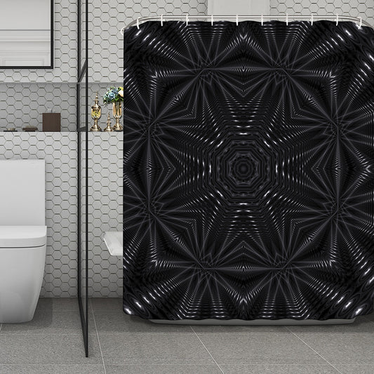 Black Kaleidoscope Print Polyester Shower Curtain