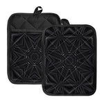 Black Kaleidoscope Print Pot Holders With Pocket
